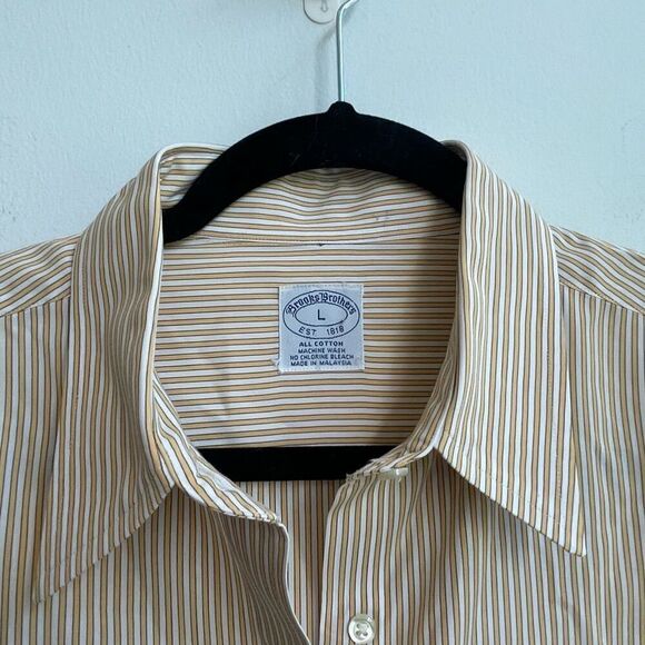 Brooks Brothers 100% Cotton Striped Yellow Dress Shirt - Large - Picture 2 of 7